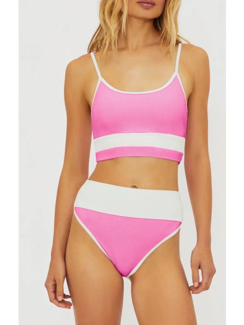 Beach Riot Eva Colorblock pink Bikini Top and bottom set size L